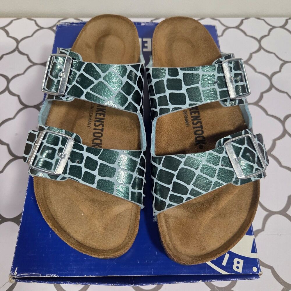 Birkenstock Arizona BS Gator Gleam Ocean Breeze Footbed Sandals NIB 41/10